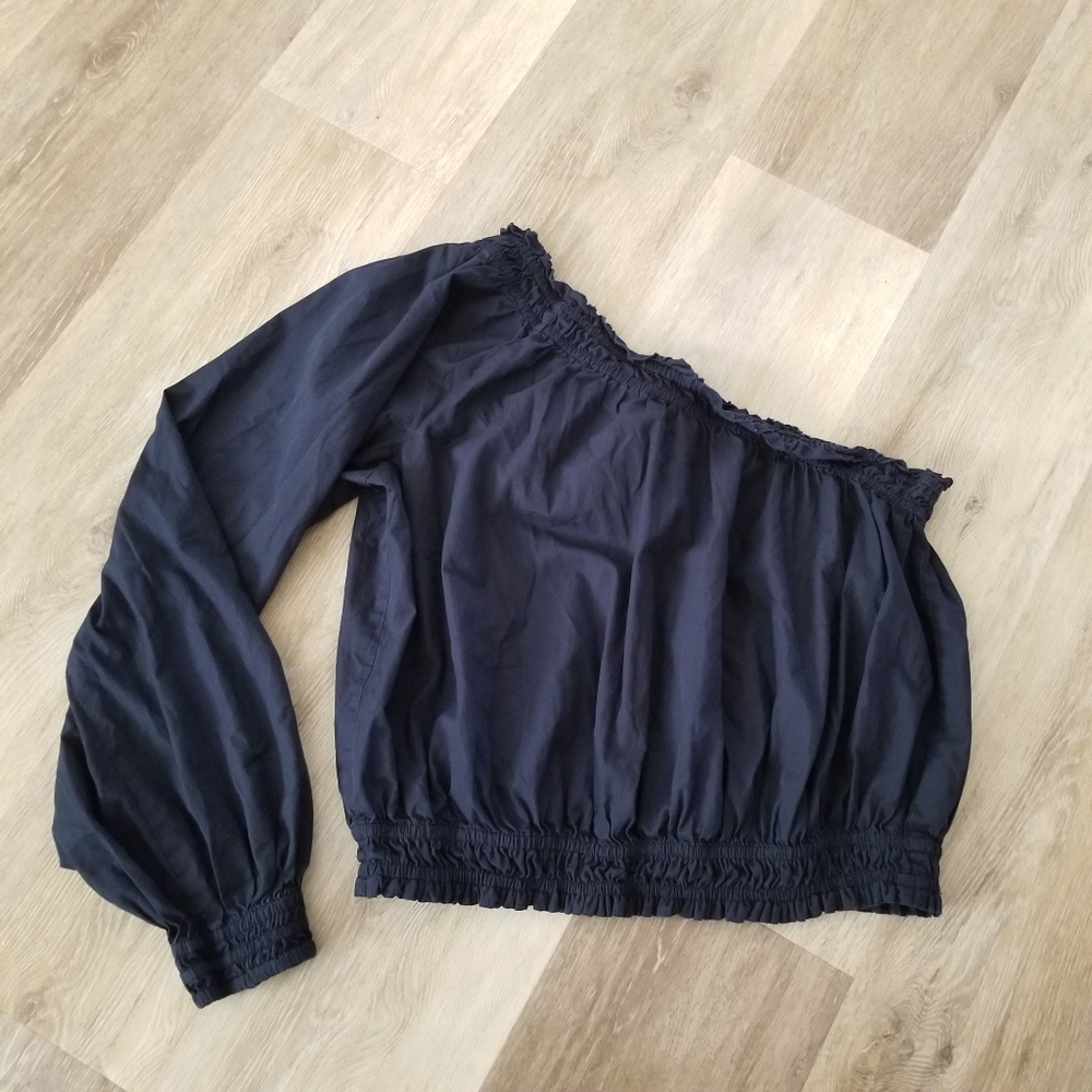 Free People Navy One Shoulder Blouse Top Size Large - Picture 2 of 7